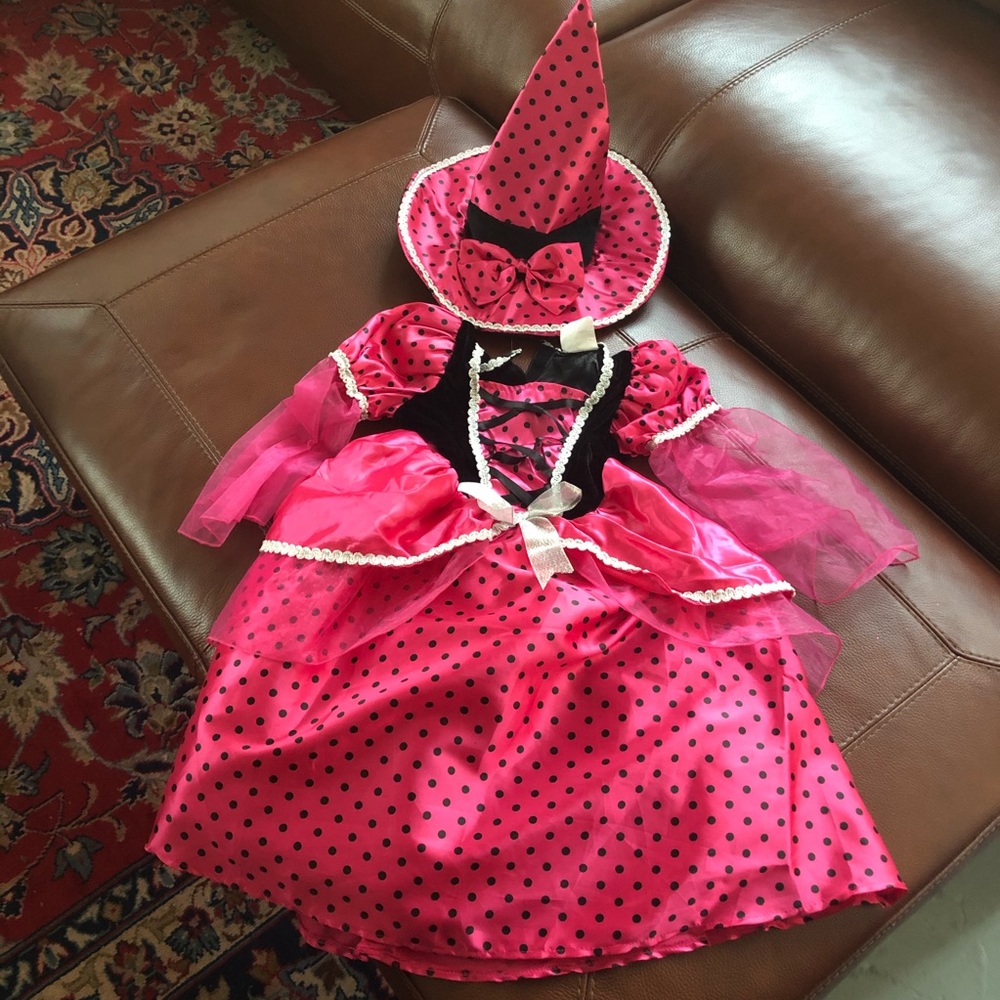 Girls 2-3T Halloween Witch Costume Pink Black dots